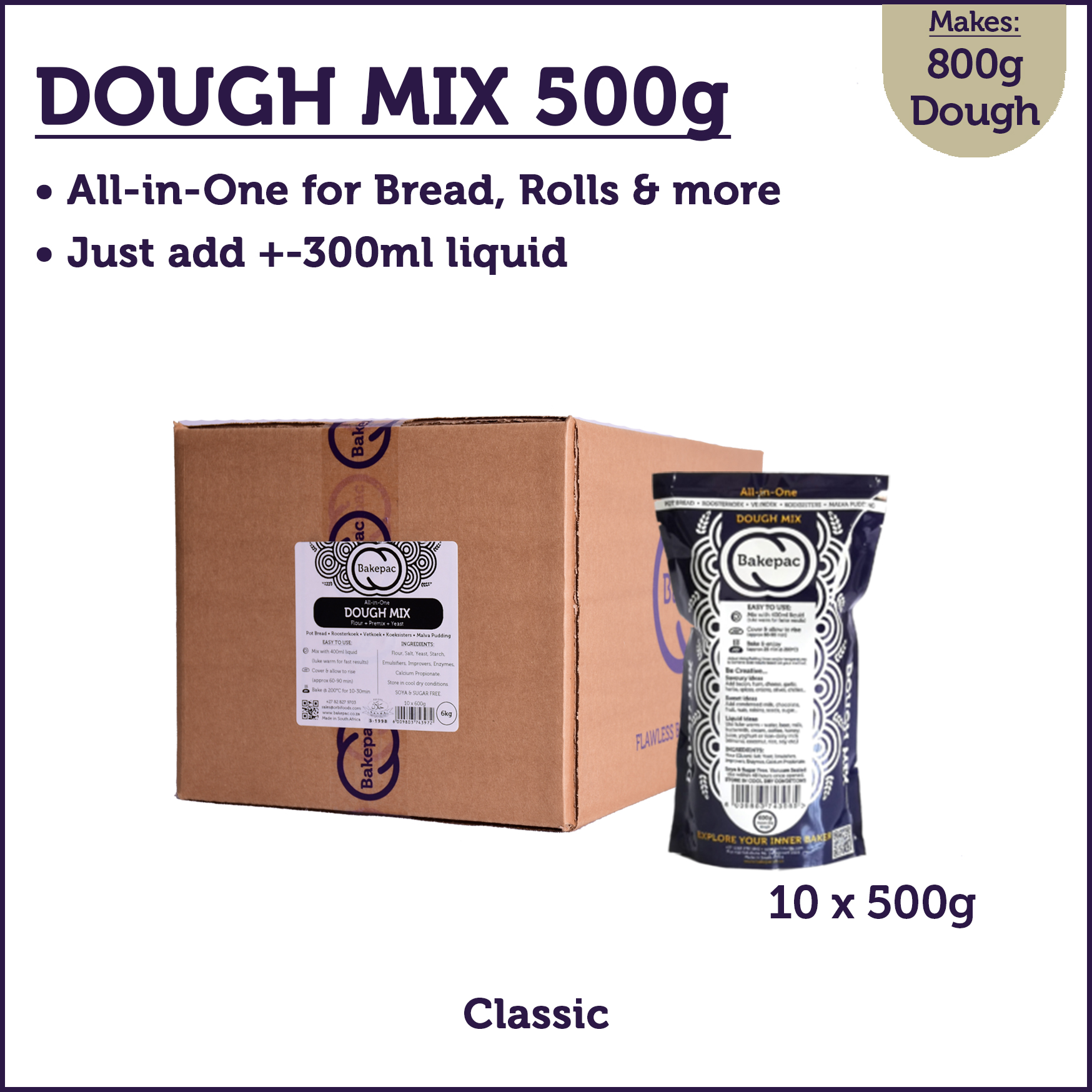 All-in-One DOUGH MIX (10×500g) Bakes Bread, Rolls & lots more… Just add ±300ml Water